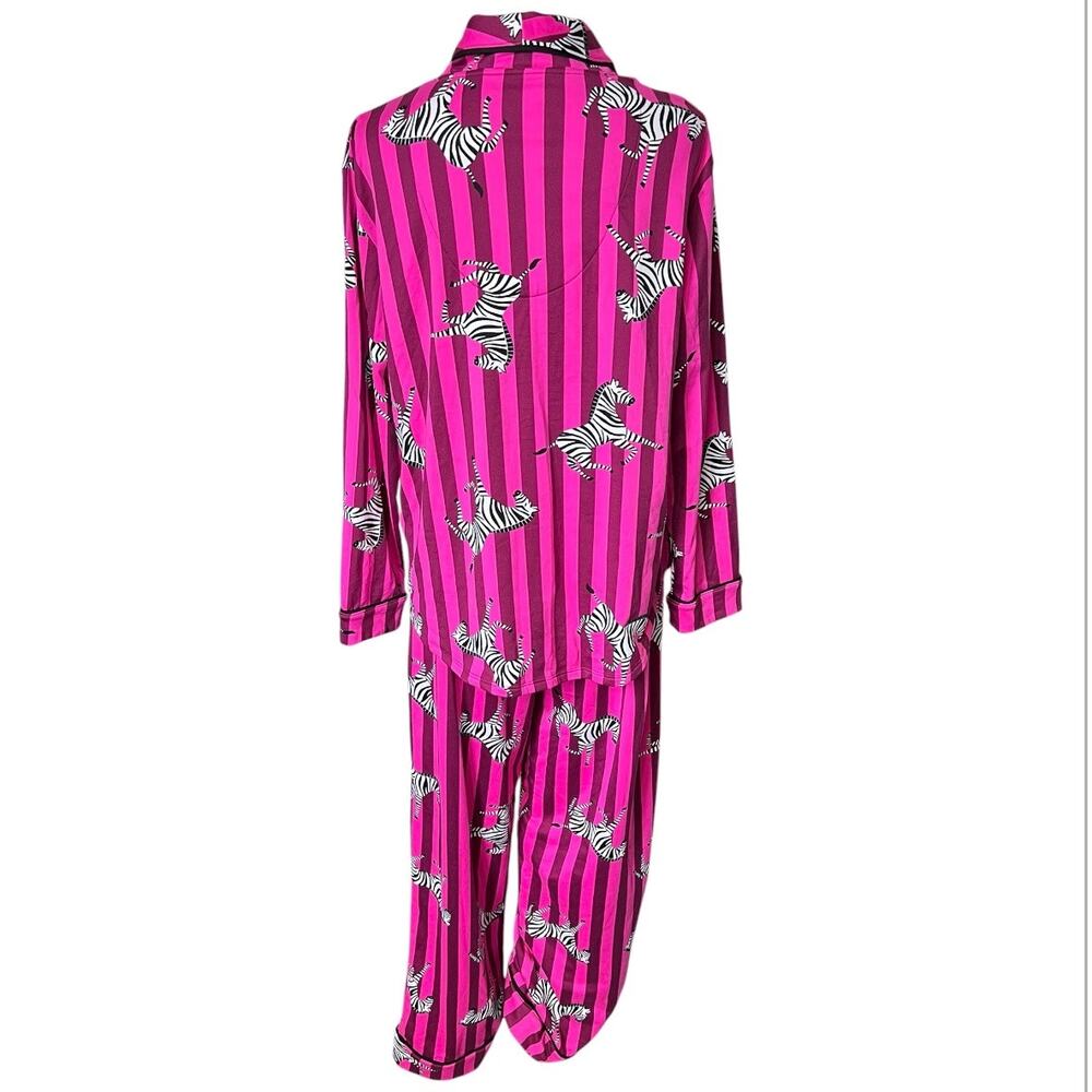 Room Service pink striped zebra pajama set size large sleepwear whimsical - Picture 5 of 10